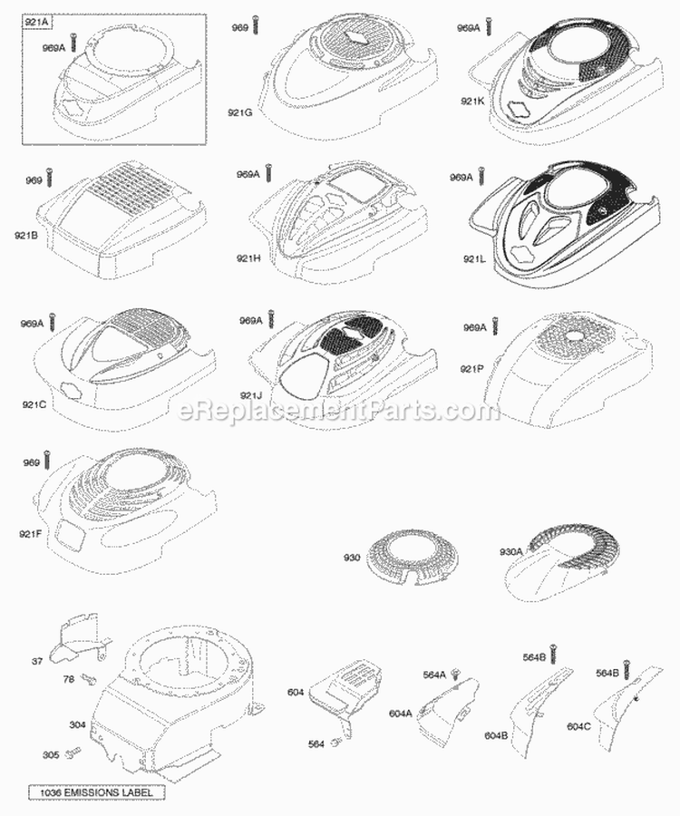Blower HousingShrouds Diagram and Parts List for 125K02-0005-B1  Briggs and Stratton Engine
